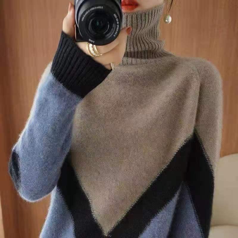 Осенний базовый свитер с высоким воротом для женщин, зимний новый повседневный свитер с длинным рукавом, трикотажные топы для офисных леди, элегантные тонкие мягкие вязаные свитера 25306