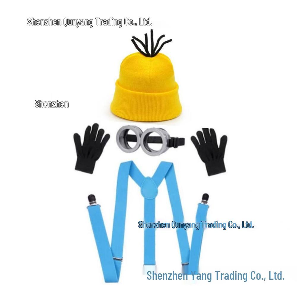 Вязаный набор шапка и перчатки в стиле Миньонов с очками и сетчатой юбкой, аксессуары для костюма