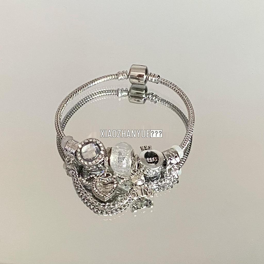 Women's 925 Silver Crown Beaded Snake Chain Bracelet