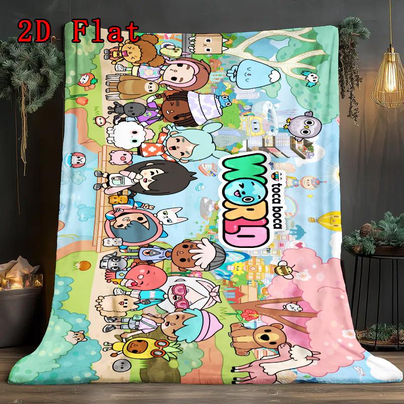 Toca Boca World 2D Flat Pattern Flannel Blanket High quality All Seasons Warmth and Comfort Perfect for Christmas Gifts.NMT0928173