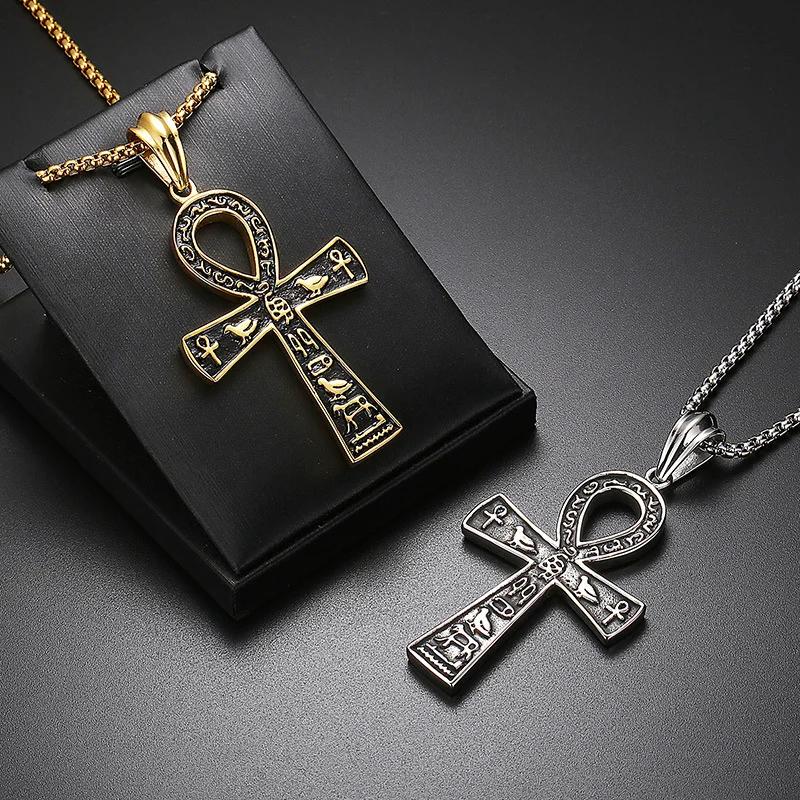 Amulet Talisman Vintage Necklaces Ancient Egyptian Ankh Cross Men Women Stainless Steel Eternity Life Charm Pendant Unisex Jewelry
