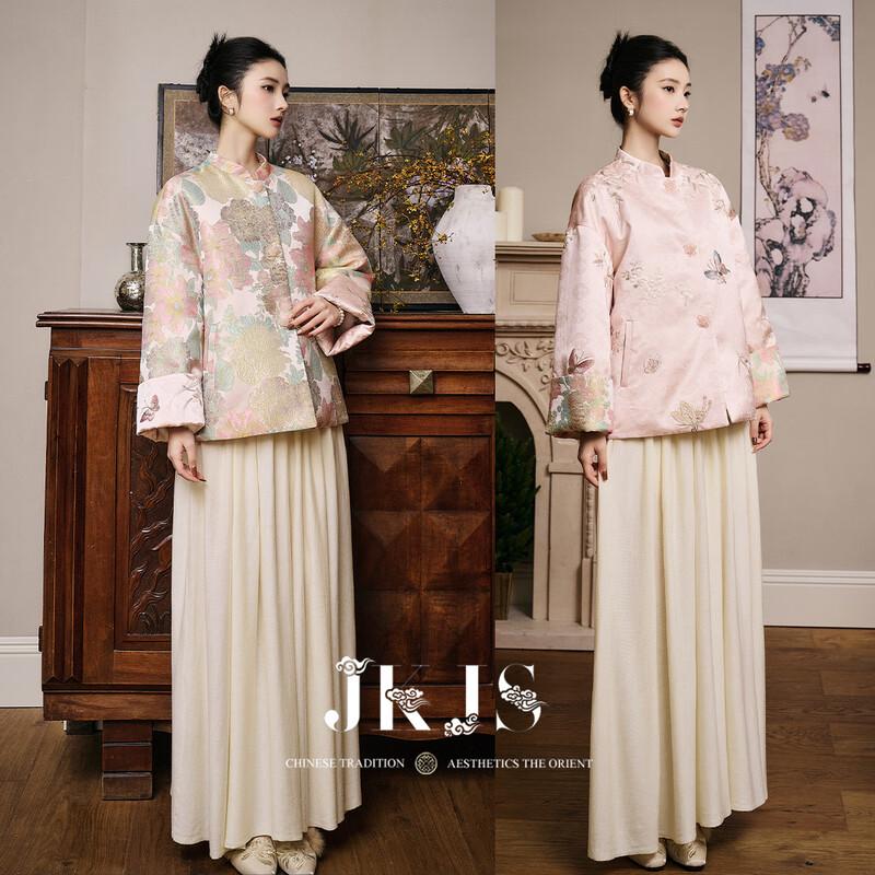 Двусторонняя стеганая куртка из жаккарда с атласной отделкой в новокитайском стиле