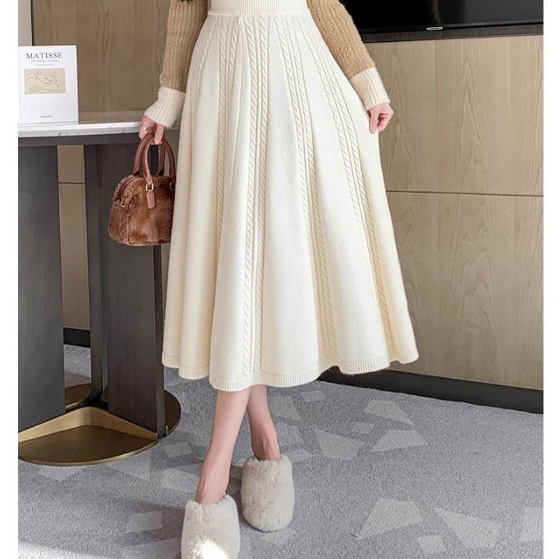 Женская юбка-полуторка из шерстяной трикотажной ткани, осенне-зимняя