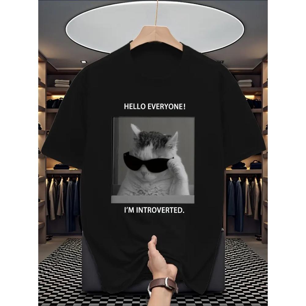 New Summer Men's Fashion T-shirt Personalized Cat Pattern Printed Men's T-shirt Top