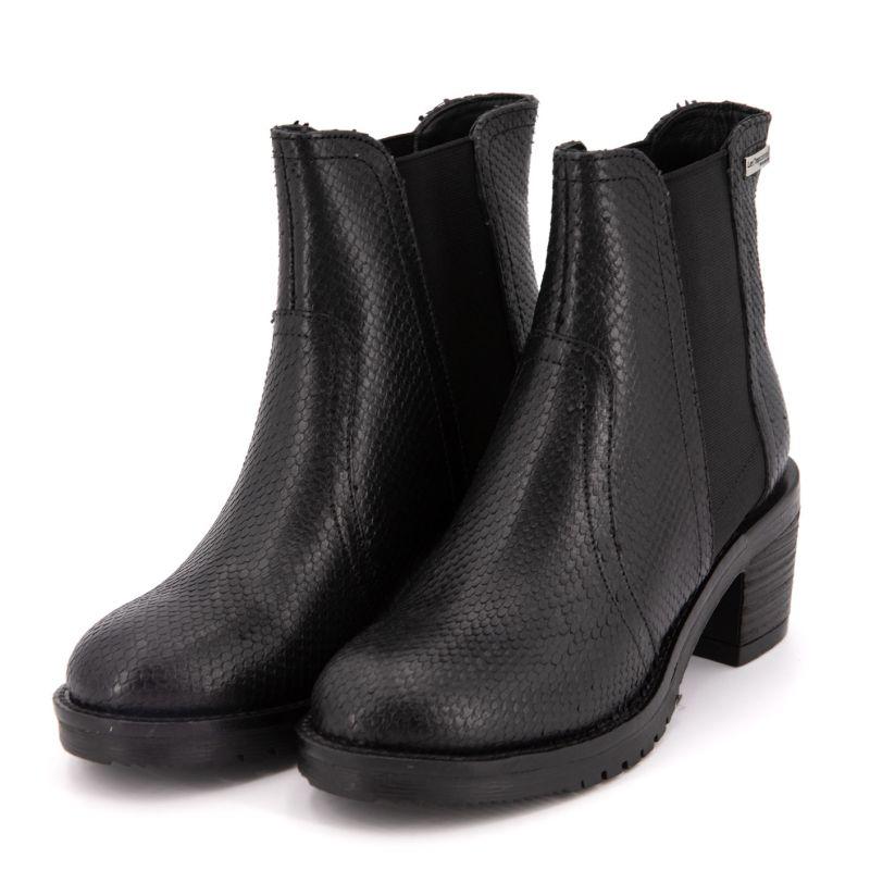 Женские черные кожаные ботильоны со змеиным узором LES TROPEZIENNES PAR M.BELARBI