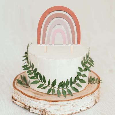 Деревянный Бохо Радуга Топпер для Торта Украшения для Вечеринки Baby Shower на Юбилей Свадьбу и День Рождения