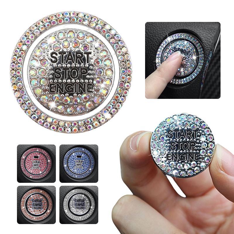 Набор из 2 предметов, кнопка запуска автомобиля, алмазные наклейки с внешним кольцом, декор, круглые планки, защитный чехол, блестящий автомобиль