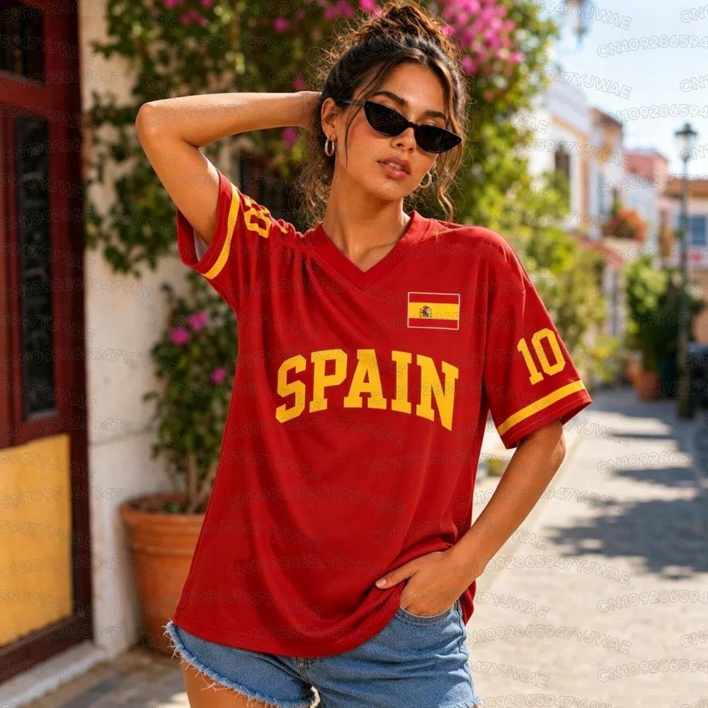 Summer Men's Women's Spain 3D Print V-Neck Casual Breathable Short