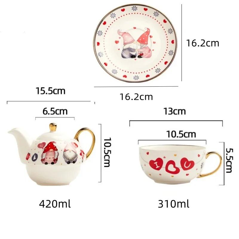 Рождественский керамический позолоченный чайник объемом 420 мл, чашка и блюдце, набор с рождественским граффити, кофейный цветок, чайный сервиз, рождественский подарок