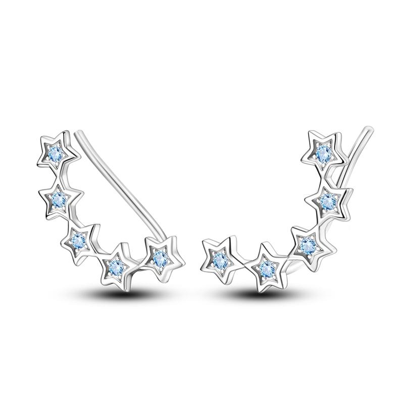 Серьги-кольца с синим цирконием для женщин, серебро 925 пробы, оригинальные серьги с цирконием, серьги U-образной формы, звезда, луна, роскошные ювелирные изделия, подарок