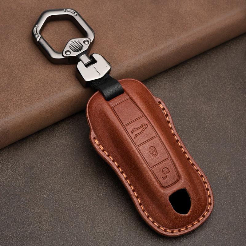 Genuine leather Protector For Porsche New Cayenne Panamera 911 992 Taycan Key Case Cover Fob