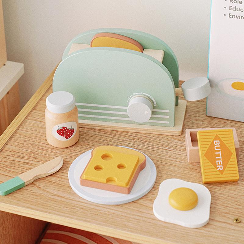Деревянный игрушечный тостер Детский набор хлебопечки Игра на кухне Ролевые игры Набор кухонных игрушек Завтрак Развивающие игрушки Подарки для девочек и мальчиков