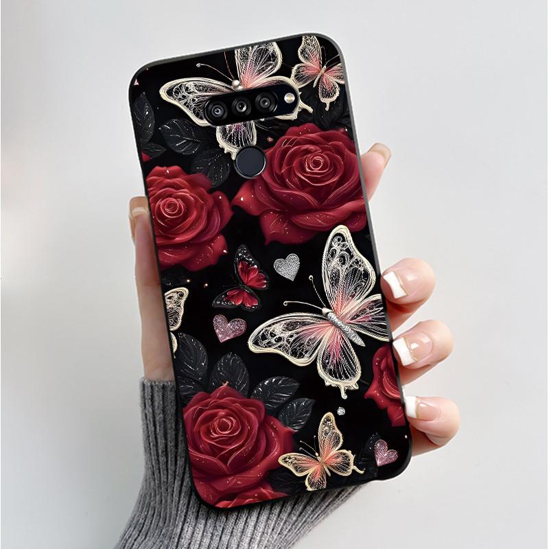 Soft Case For LG K50S K40S Phone Case LMX540HM LM-X540 LMX430HM LM-X430 Fashion Butterfly Flower Black Silicone Bumper Cover