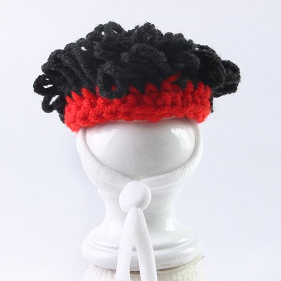 Вязаная шапка хомяка для питомцев, шапка с двумя косами и регулируемым ремешком