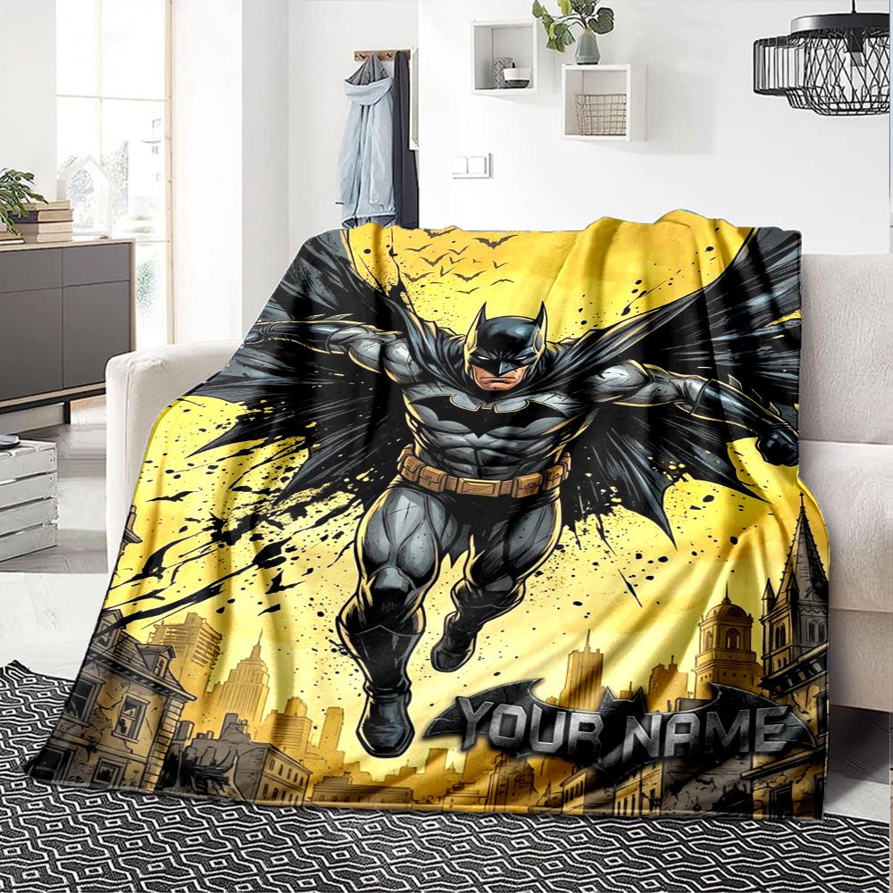 Name Custom Super Bat Print Flannel Blanket High Quality Warm Comfortable Cover for All Seasons Perfect for Gifts Home Decor