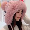 Корейский стиль Сладкая и милая вязаная шапка с большим меховым помпоном Зимний новый стиль Плюс бархат для сохранения тепла и защиты от холода и защиты ушей Шапка-ушанка
