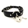 Choker Heart Collar Padlock Ring PU Leather Black (Black & Silver)