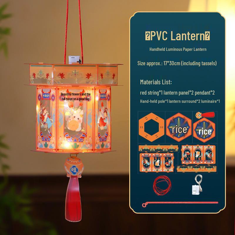Ручные Детские DIY Фонарики-Кролики на Праздник Середины Осени: Шестиугольный дворец в древнем стиле и ручные цветочные фонарики, аксессуары для Ханьфу.