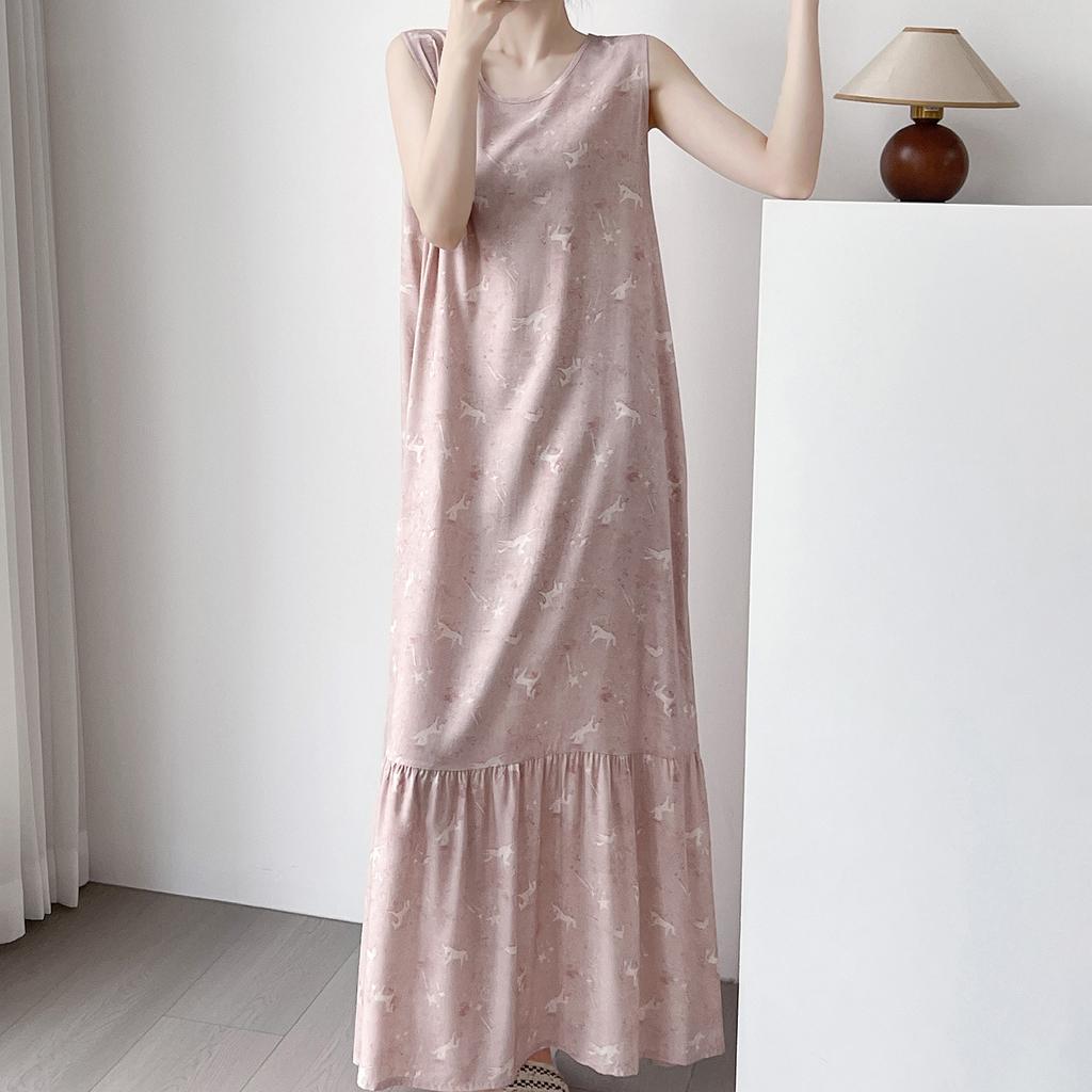 Vest nightdress women's summer cotton and silk pajamas long high-end loungewear can be worn outside holiday dress artificial cotton thin