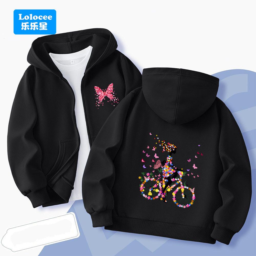 Spring Autumn Girls Fashion Butterfly Girl Print Hooded Sweatshirt Children Zipper Jacket Coats Kids Zip-up Hoodies DCHD1