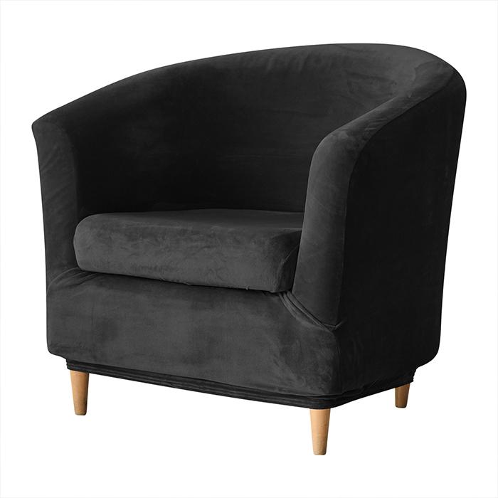 Club Armchair Cover, Velvet, Black