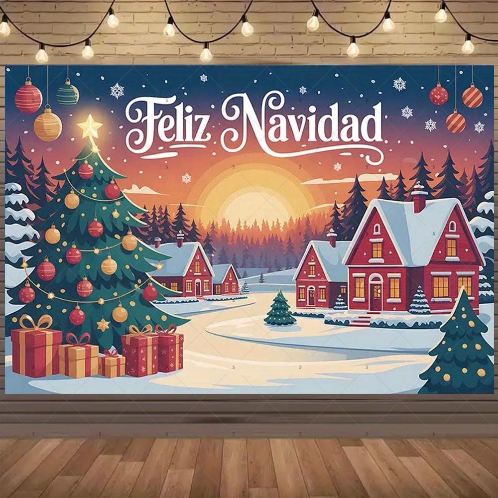 Winter Christmas Background Banner Spanish Christmas Party Decoration Xmas Tree Santa Claus Backdrop Supplies Photography Props