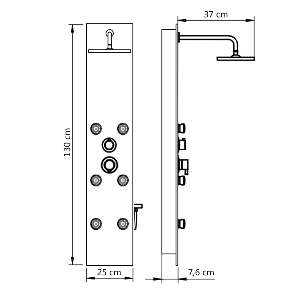 Shower Panel Glass 25*44.6*130 cm Black