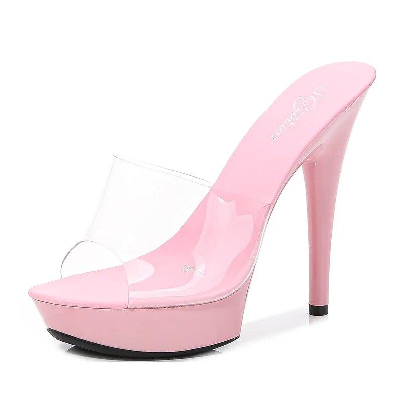 Candy Colors Wedding Shoes Woman Platform Sandals Summer Pvc Slides Waterproof 13Cm Nightclub Sexy High-Heeled Slippers Womensbh