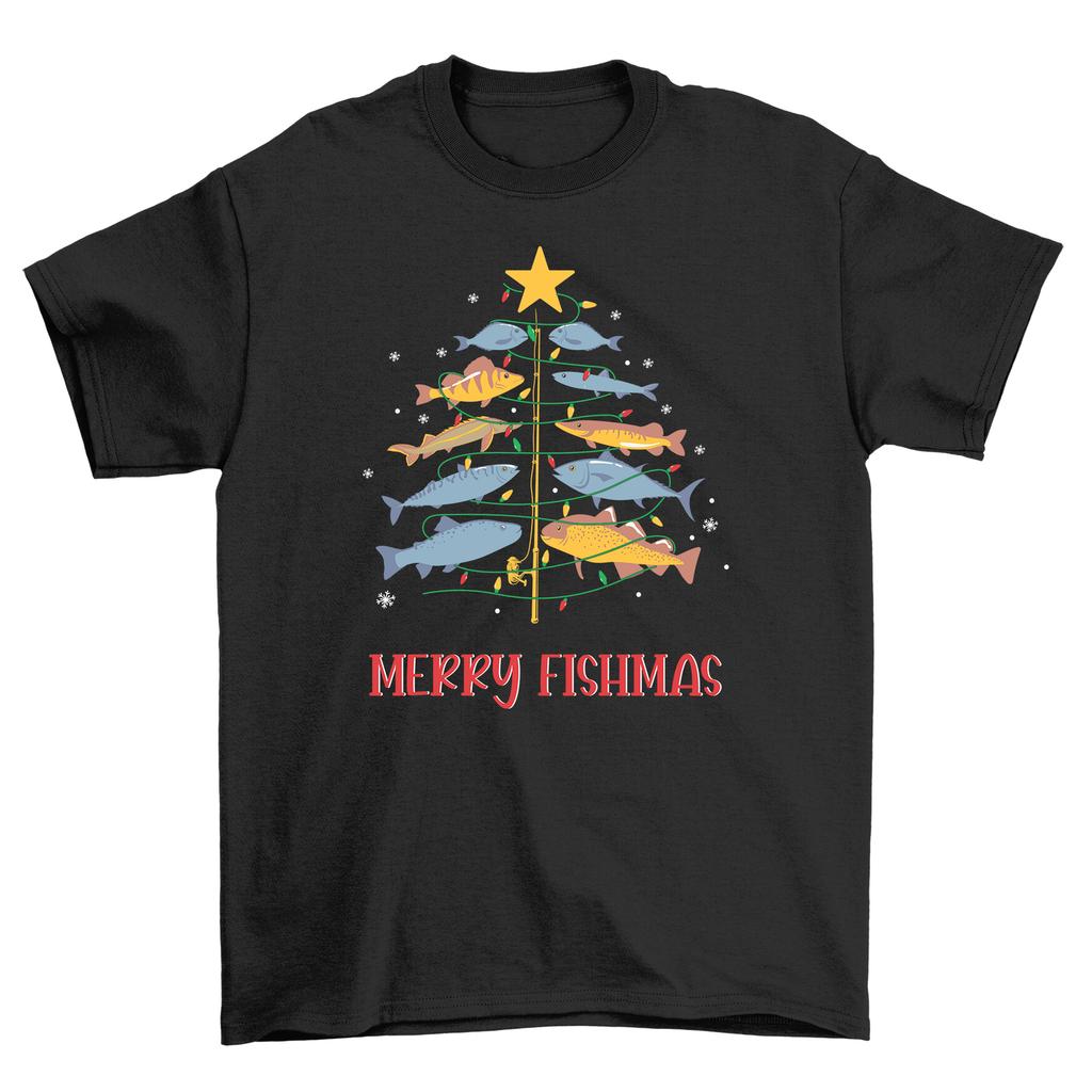 Merry Fishmas ''21-1130-21-Pe cgine'' T-Shirt Mens Womens Tees Top - Funny Christmas Fish Tree Design -