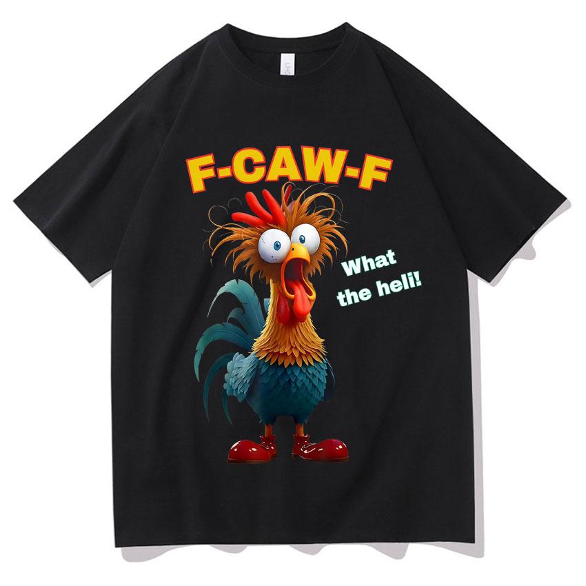 F-CAW-F Chicken Expression T-shirt, An Interesting Animal Print Casual T-shirt, Unisex's Aesthetic T-shirt, Oversized Short-sleeved