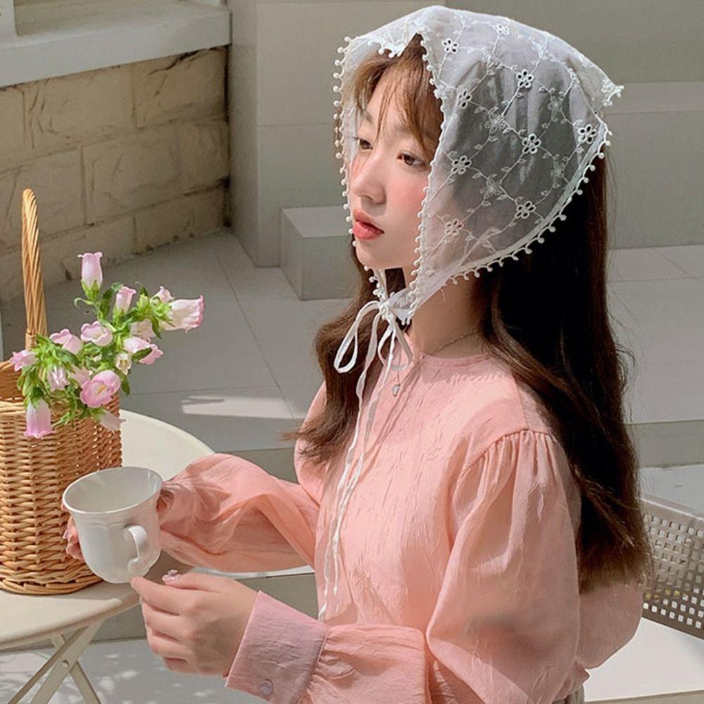 Бандана в деревенском стиле с кружевом и треугольниками, тюрбан, цветочный треугольный шарф, кружевной шарф для волос, фотография