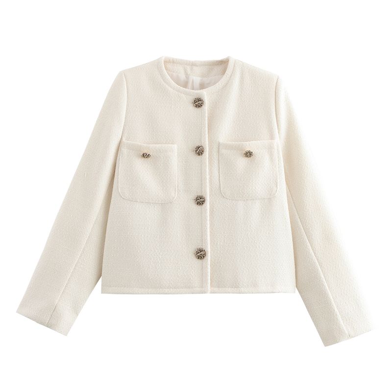 Kaslead New Arrival Women's Clothing Fashion Style Stylish Simple and Versatile Woolen Gold Buttons Long Sleeves Outwear