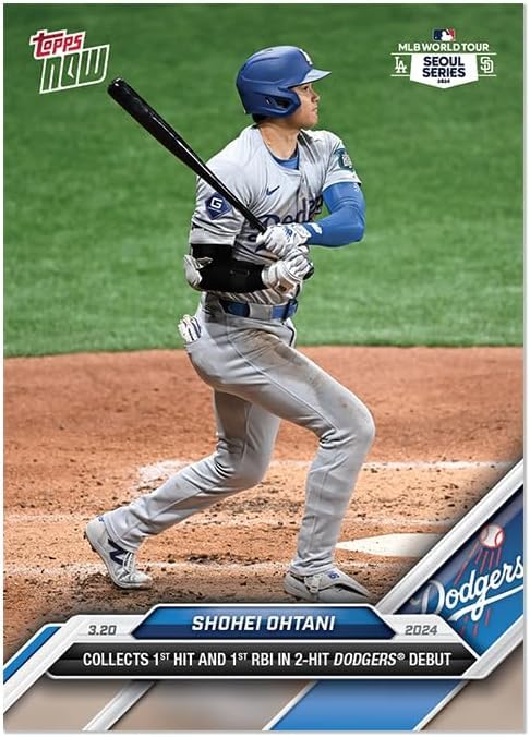 Topps Now 1 Shohei Ohtani Commemorative Card of His First Hit and First RBI As a Dodgers Player In Korea Seoul,