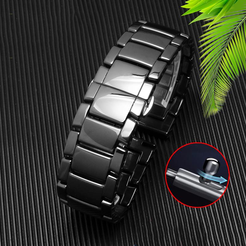 Для Armani AR1507/AR1509/AR1499/AR1895 Аксессуары с яркой поверхностью Черно-белый керамический ремешок для часов Матовый ремешок с функцией быстрого снятия 22 мм