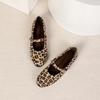 Large size retro round head hair leopard print one-word buckle with Mary Jane single shoes spring and autumn new flat shoes grandma shoes