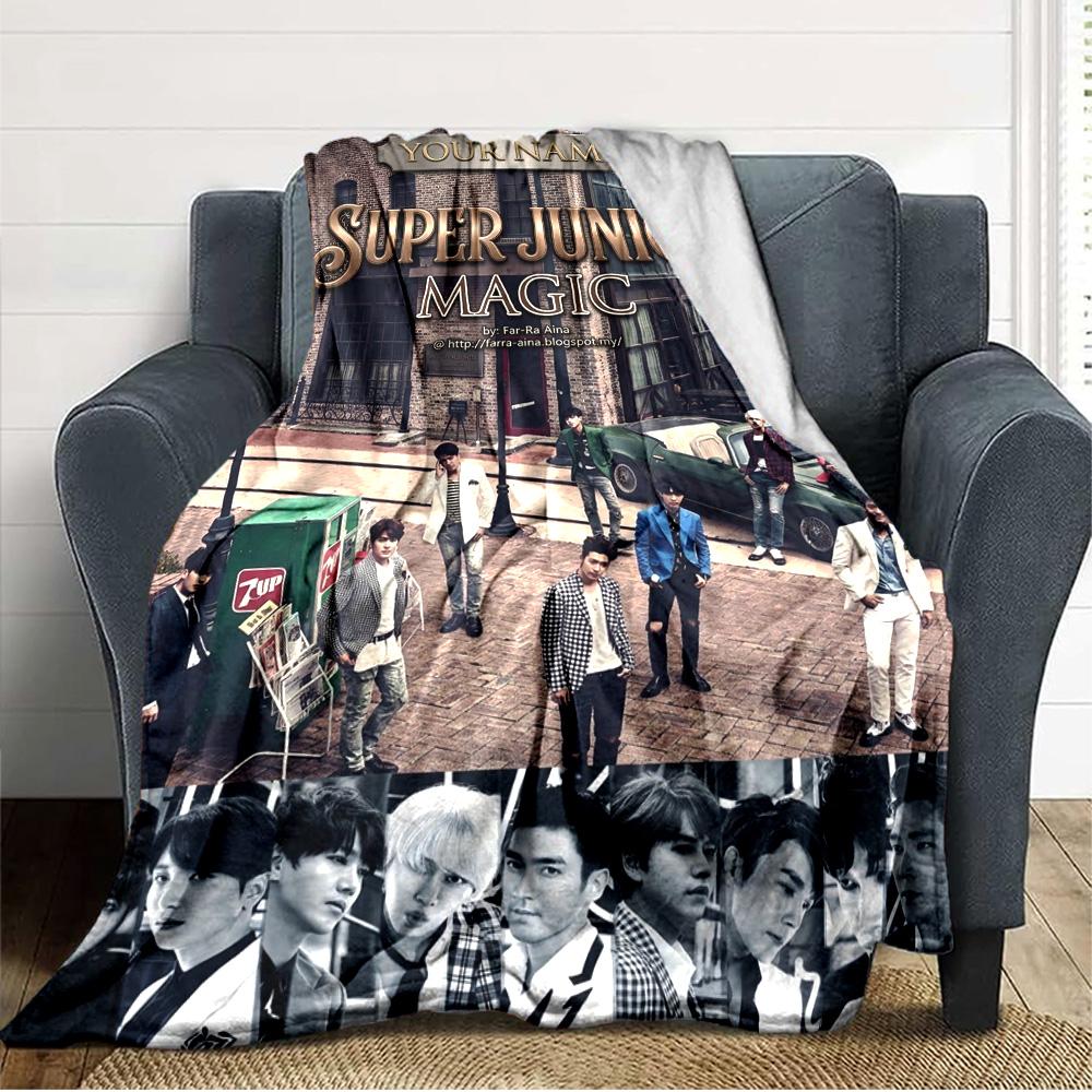 Name Custom Super Junior Poster Print Flannel Blanket High Quality Warm Comfortable Cover for All Seasons Perfect for Gifts Home Decor