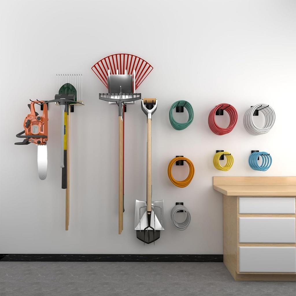 Metal Wall Mount Garage Hooks for Garden Tools, Chairs, Hoses, Bulk Items, Ropes, Hovels, Rakes, Brooms, Mop, Spade Garage Space Saving Storage,2pcs