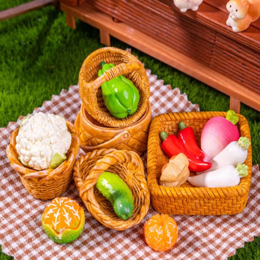 2 шт. Плетеная корзина для хранения фруктов, овощей, продуктов Мини-куклы Миниатюрное украшение