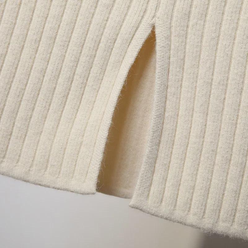 Юбка из шерстяного трикотажа с высокой талией в рубчик - женская осенне-зимняя корейская модель