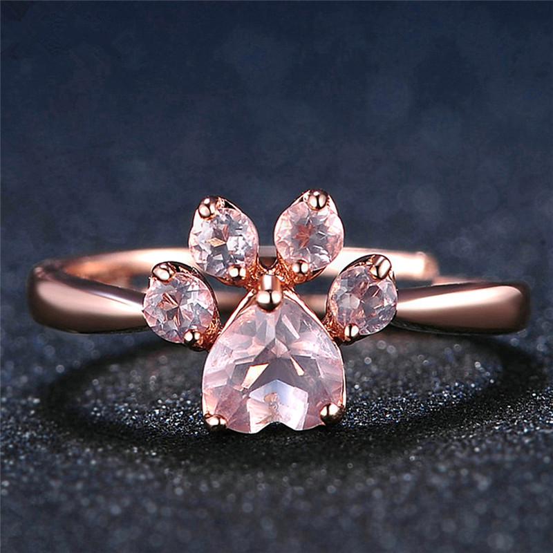 Cat Claw Opening Adjustable Ring Women Rose Gold Zircon Finger Ring Gift