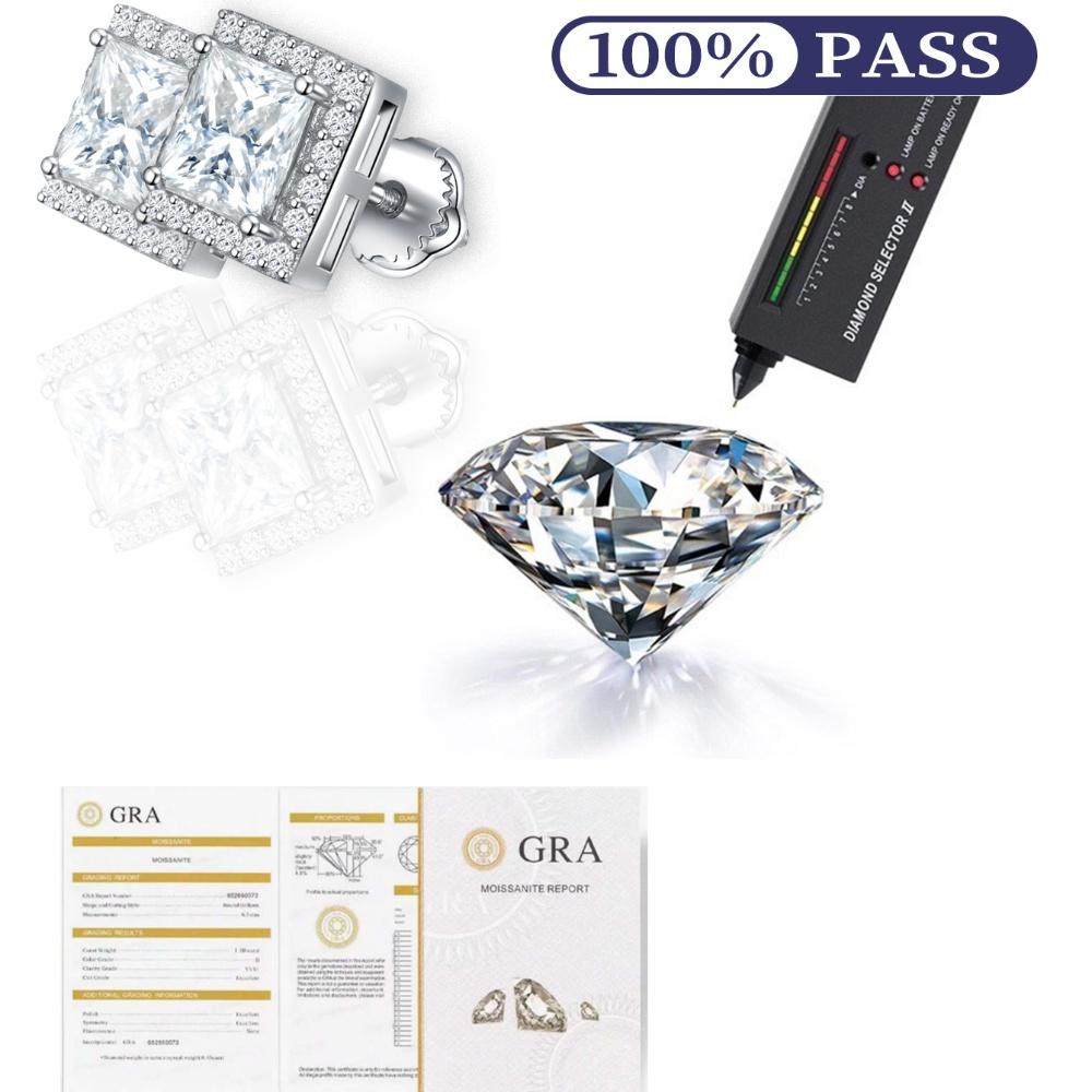 Trend Design Sense High-End S925 Sterling Silver Moissanite Square Earrings Men's and Women's Couple Models Fashion Stud Earrings