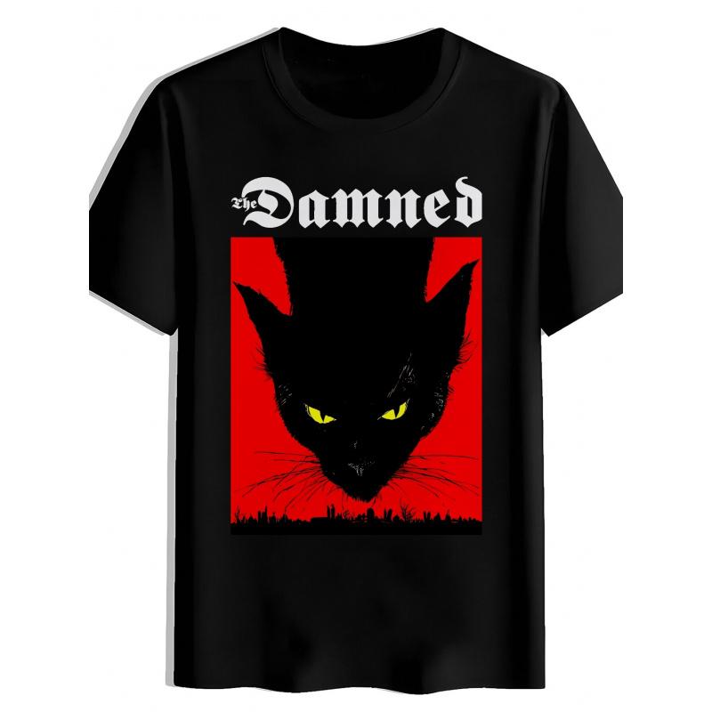 Men's The Damned Logo Print T-Shirt - Vintage Rock Band Gothic Print Loose Fit Tee, Iconic Logo for Concerts & Casual Wear, Machine Washable Summer