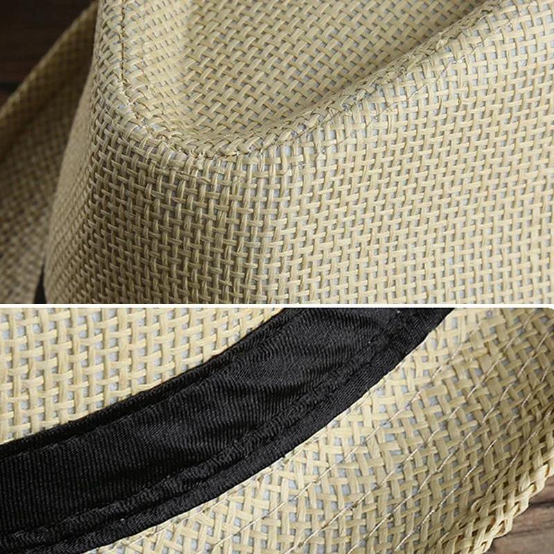 Fashion Men Straw Hat for Women Summer Trendy Beach Sun Hats Solid Color Fedoras Ribbon Casual Cowboy Jazz Cap Gangster Cap Male
