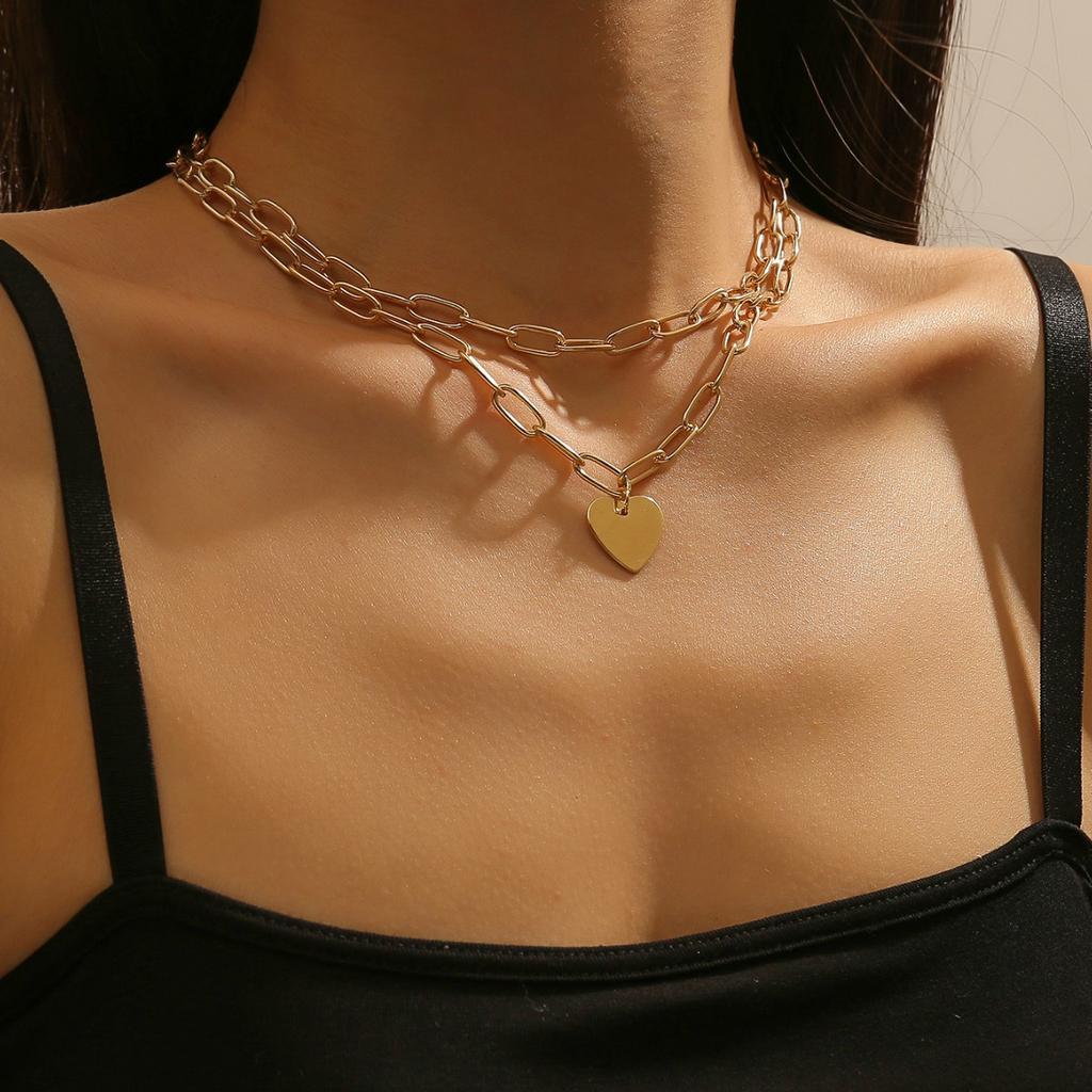 Нишевое ретро персонализированное металлическое ожерелье толстая цепь любовь сплав кулон женский набор ожерелий