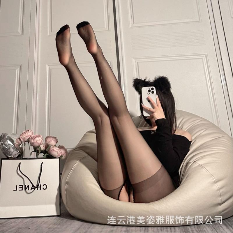 Sex Stockings Open Crotch Black Silk Pure Desire Fishing Net Free Jumpsuit High Waist Sexy Transparent Jumpsuit Thin Spring and Autumn Women