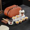 Business small set, simple coarse pottery, portable travel tea set, retro outdoor souvenir, fixed printing, corporate gifts