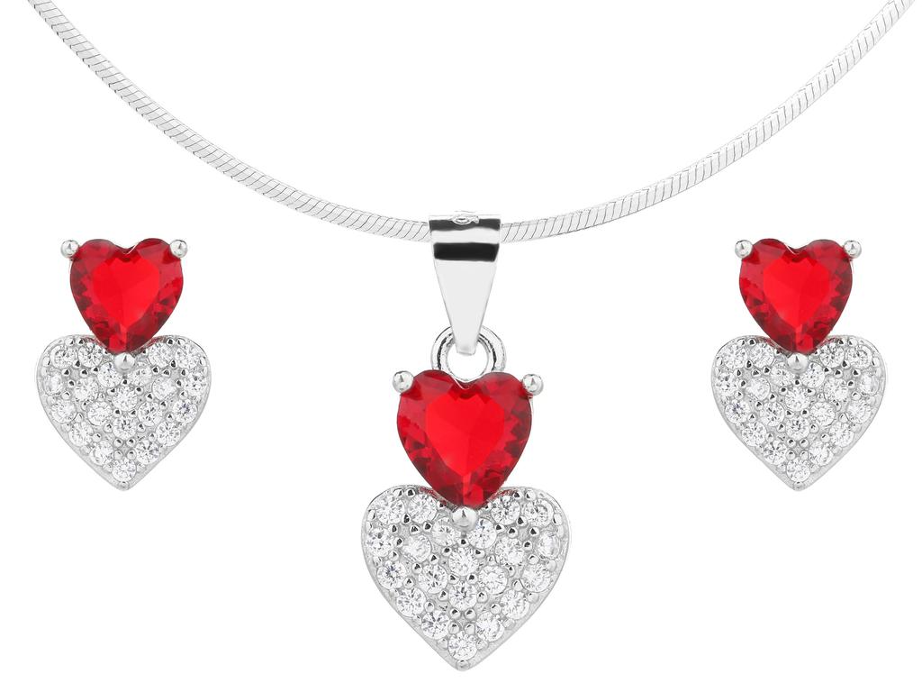 Delicate Silver Heart Jewelry Set with Cubic Zirconia Heart Set