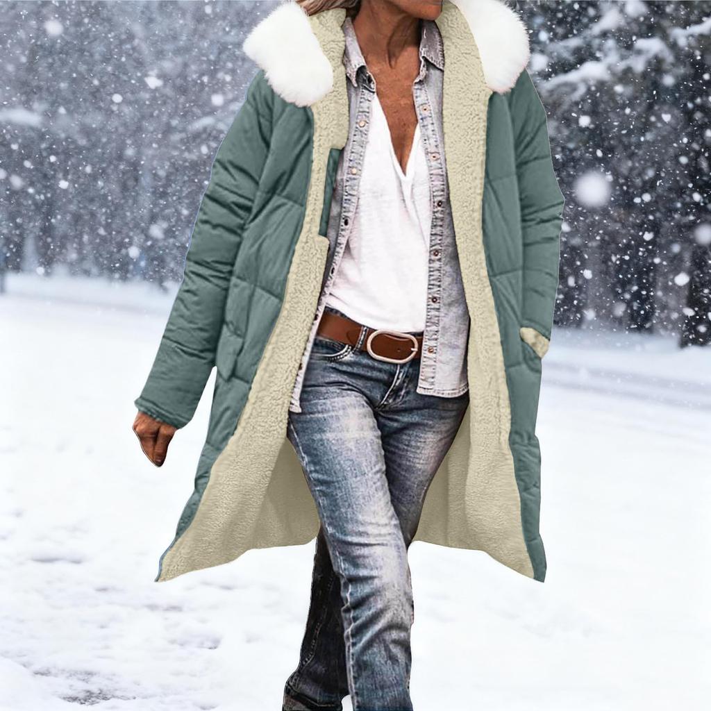 Women's Fashion Winter Solid Color Long Sleeved Hooded Long Zipper Cotton Jacket Warm Coat Down Jacket