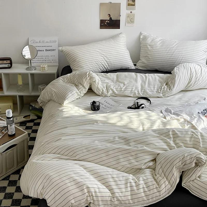 Bed Linen Bed Sheets Set Stripes Duvet Suit Cover Set Quilt Cover Bed Sheet Quilt Sets Queen Size Ins Blogger Comforter Sets
