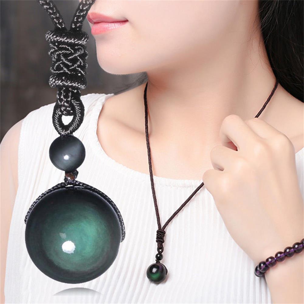 Fashion Lucky Blessing Amulet Obsidian Pendant Round Ball Necklace